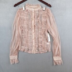 NWT Haute Monde Lace Ruffle Blouse Womens Small Bohemian Rose Sheer Crochet